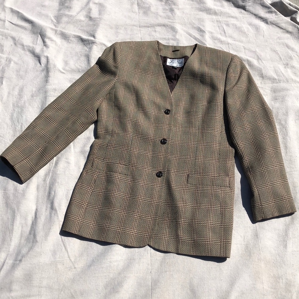vintage cream + brown houndstooth blazer